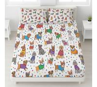 Cartoon Chien Drap Housse 90 x 200 cm Bonnets 30 cm, Ensemble de Literie Amusant Chien Pois, Draps de Lit pour Enfants Adultes, Housse de Matelas Anti-Froissement