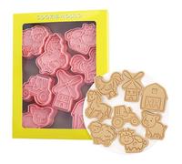 Cartoon Cookie Stamp Cutters - 8pcs Farmhouse Mold Kit, Fun Embossing Pastry Tools, Durable Kitchen Dessert Accessories | Creativee Dough Decorating Equipment, Nouveauté Cuisson Fournitures Playful