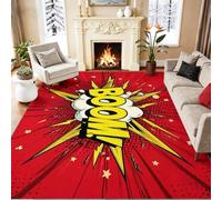 Cartoon Éclair Lettre Tapis 160 x 230 cm, Vintage Aquarelle Tissu Ras Court Doux Lavable en Machine et Antidérapant Tapis, pour Salle à Manger Chambre à Coucher Salon, Jaune Rouge