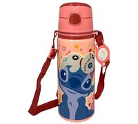 CARTOON Gourde Angel Stitch Disney en aluminium avec paille 600 ml bouteille avec ouverture automatique pour enfants