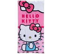 CARTOON Hello Kitty Serviette de plage 70 x 140 cm microfibre 100 % polyester 245 g/m² absorbante et séchage rapide, légère et compacte, idéale pour la plage et la piscine, design rose avec nœud