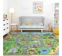 Cartoon Interieur Doux Tapis, Carte Ville Bâtiments Routes Grande Roue Tents, 60 x 90 cm Multicolore | Tapis Salon Chambre Descente de Lit Salle a Manger Bureau, AntidéRapant Lavable Tapis