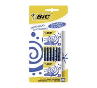 BIC Cartouches d'encre courtes pour stylos-plume – Bleu effaçable – Blister de 24