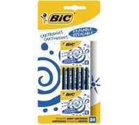 BIC Cartouches d'encre courtes pour stylos-plume – Bleu effaçable – Blister de 24