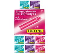 Cartouches d'encre standard ONLINE Colorées, pack économique, encre universelle pour stylos plume et rollers à cartouches standards