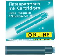 ONLINE 6x Recharges d'encre pour stylos-plumes I compatible avec Pelikan, Stabilo, Schneider etc I encre turquoise I cartouches d'encre universelles pour stylos-plumes