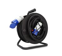 cartrend Explorer Enrouleur de câble CEE avec 1 prise CEE et 1 coupleur CEE, rallonge pour une utilisation durable en camping et en extérieur, avec frein de stationnement, IP44, 25 m, noir