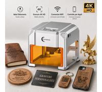 Carverall K4 Graveur Laser 3W, Mini Machine Portable avec Contrôle par App WiFi et USB, Zone 80 x 80 mm, Précision jusqu’à 0,01 mm, pour Bois, Bambou, Cuir, Papier, Carton, Cadeaux DIY, Idéal K4 3W Mi