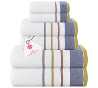 CASA COPENHAG-Coffret Cadeau de 6 Serviettes de Bain, 600g/m²,Charbon Bois | white bay 100% coton égyptien pur cuisine, douche: 2 serviettes bain, 2 mains, 2 gants (coffret cadeau femme et homme)