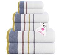 CASA COPENHAG-Coffret Cadeau de 6 Serviettes de Bain, 600g/m²,Charbon Bois | white bay 100% coton égyptien pur cuisine, douche: 2 serviettes bain, 2 mains, 2 gants (coffret cadeau femme et homme)