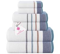 CASA COPENHAG-Coffret Cadeau de 6 Serviettes de Bain, 600g/m²,Denim | white bay 100% coton égyptien pur cuisine, douche: 2 serviettes bain, 2 mains, 2 gants (coffret cadeau femme et homme)