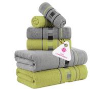 Casa Copenhagen 6pcs Bathroom Towel Gift Set, 600GSM,Grise Verte | Xline 100% coton égyptien pur cuisine, douche: 2 serviettes bain, 2 mains, 2 gants (coffret cadeau femme et homme)