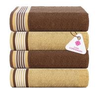 Casa Copenhagen Coffret 4 Serviette de Bain, 550g/m², Marron - Beige | He & She serviettes 100% coton égyptien (140 x 70 cm) bain,plage et piscine (coffret cadeau femme et homme)