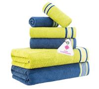 Casa Copenhagen Coffret 6 Serviettes Bain 600 g/m², Bleu Californie - Vert | He & She 100% coton égyptien pur cuisine, douche: 2 serviettes bain, 2 mains, 2 gants (coffret cadeau femme et homme)