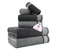 Casa Copenhagen Coffret 6 Serviettes Bain 600 g/m², Gris-Violet-Gris-Violet | He & She 100% coton égyptien pur cuisine, douche: 2 serviettes bain, 2 mains, 2 gants (coffret cadeau femme et homme)