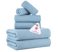 Casa Copenhagen Coffret 6 Serviettes Bain 600 g/m², Gris-Violet | Popcorn Texture 100% coton égyptien pur cuisine, douche: 2 serviettes bain, 2 mains, 2 gants (coffret cadeau femme et homme)