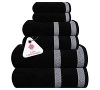 Casa Copenhagen Coffret 6 Serviettes Bain 600 g/m², Noir | Solitaire 100% coton égyptien pur cuisine, douche: 2 serviettes bain, 2 mains, 2 gants (coffret cadeau femme et homme)