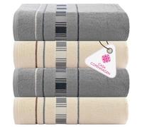 Casa Copenhagen Coffret Cadeau de 4 Serviette à Mains Design X Line 100% Coton égyptien, Gris - Crème, 600 g/m², 60 x 40 cm, 4 Serviettes à Mains Coffret Cadeau pour Femmes et Hommes