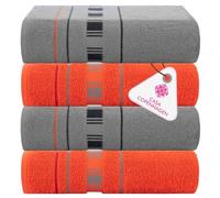 Casa Copenhagen Coffret Cadeau de 4 Serviette à Mains Design X Line 100% Coton égyptien, Gris - Rouge, 600 g/m², 60 x 40 cm, 4 Serviettes à Mains Coffret Cadeau pour Femmes et Hommes