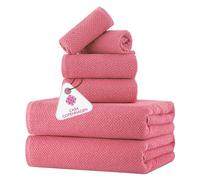 Casa Copenhagen-Coffret Cadeau de 6 Serviettes de Bain,600 g/m²,Rose | Popcorn 100% coton égyptien pur bain, cuisine, douche: 2 serviettes bain, 2 mains, 2 gants (coffret cadeau femme et homme)