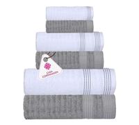 Casa Copenhagen Coffret6 Serviettes Salle de Bain 600g/m² Gris-Violet-Blanc | Elegance 100% coton égyptien pur bain, cuisine, douche: 2 serviettes bain, 2 mains, 2 gants (coffret cadeau femme et homme)