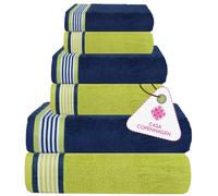 Casa Copenhagen He & She Ensemble de 6 serviettes design, 100%coton égyptien Bleu ciel+Vert Californie, 600 g/m² 2serviettes de bain,2serviettes à main,2gants de toilette Cadeau pour femmes et hommes