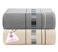 Casa Copenhagen - Lot de 2 draps de Bain, 600 g/m²,Grise crème | Xline Serviette 100 % coton égyptien, 190 × 80 cm, pour la plage, la douche et la piscine ;(cadeau pour femmes et hommes)