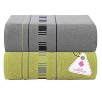 Casa Copenhagen - Lot de 2 draps de Bain, 600 g/m²,Grise Verte | Xline Serviette 100 % coton égyptien, 190 × 80 cm, pour la plage, la douche et la piscine ;(cadeau pour femmes et hommes)