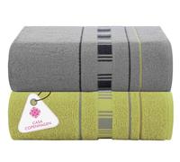 Casa Copenhagen - Lot de 2 draps de Bain, 600 g/m²,Grise Verte | Xline Serviette 100 % coton égyptien, 190 × 80 cm, pour la plage, la douche et la piscine ;(cadeau pour femmes et hommes)