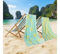 Casa Copenhagen - Lot de 2 Serviettes Miami, Motif Étoile de mer Vert écume et Jaune Moutarde, Serviettes de Piscine XL, 88 x 177 cm, 100% Coton (Coffret Cadeau d'été idéal pour Femmes et Hommes)