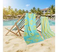 Casa Copenhagen - Lot de 2 Serviettes Miami, Turquoise + Jaune doré, Serviettes de Piscine XL, 88 x 177 cm, 100% Coton (Coffret Cadeau d'été idéal pour Femmes et Hommes)