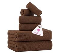 Casa Copenhagen - Parure de Serviettes 6 pièces à Texture « Popcorn » - Brun Ambré, 550 g/m², 2 draps de Bain, 2 de, 2 Gants de Toilette - en Coton Durable - Coffret Cadeau pour la Salle de Bain