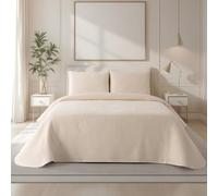 Casa da Laura - Couvre-lit Beige Lits Queen Size - 260 x 270 cm - Adapté aux Lits 160 - Couvre-lit en Nid d'abeille - 100% Coton Prélavé Extra Doux