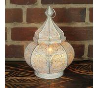 Casa Moro | Lampe de table orientale marocaine Fahid Hauteur 30 cm en blanc et or avec douille E14 | Lampe de chevet en métal comme en 1001 nuit | Belle décoration de Noël | LN2080