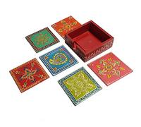 Casa Moro Lot de 6 sous-verres en verre de style oriental Janini - Avec boîte en bois assortie - Peint à la main - Idée de cadeau Ori Ginelle - RK410