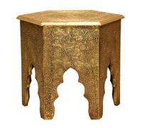 Casa Moro | Table d'appoint orientale marocaine en bois avec revêtement en laiton fait main | MA77-345