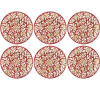 Casa Padrino Assiettes de luxe en céramique Set de 6 assiettes rouge / multicolore Ø 40 cm - Assiettes à manger peintes à la main et décorées de fleurs - Accessoires pour hôtels et restaurants - Quali