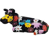 Casa Padrino Banc de vache design avec fleurs noir / multicolore 200 x H. 98 cm - Sculpture de vache résistante aux intempéries Banc de jardin - Accessoires de décoration de jardin et de terrasse