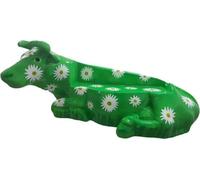Casa Padrino Banc de vache design avec fleurs Vert / Blanc 200 x H. 98 cm - Sculpture de vache résistante aux intempéries Banc de jardin - Accessoires de décoration de jardin et de terrasse