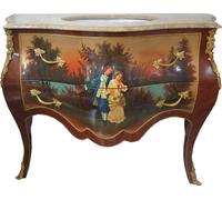 Casa Padrino Baroque Lavabo Marron avec peinture et plateau en marbre crème - Meubles de salle de bain baroque de luxe
