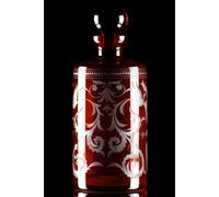 Casa Padrino Carafe à whisky de luxe rouge / argent Ø 12,5 x H. 20 cm - Carafe en verre soufflé à la bouche et gravée à la main - Accessoires pour hôtels et restaurants - Qualité de luxe