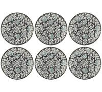 Casa Padrino Céramique de Luxe Assiette set de 6 pièces Noir / Multicolore Ø 40 cm - Assiette à manger peinte à la main avec design floral - Accessoires Hôtel & Restaurant - Qualité de luxe - Italy
