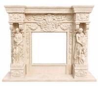 Casa Padrino : Cheminée en marbre de style baroque luxueux, couleur beige clair, dimensions 190 x 160 cm. Mobilier de style baroque somptueux, idéal pour les hôtels et les salons