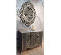 Casa Padrino Ensemble de salle de bain baroque argent / or / crème - 1 lavabo avec dessus en marbre et lavabo en céramique & 1 miroir mural - Somptueux meubles de salle de bain baroques