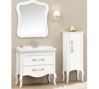 Casa Padrino Ensemble de salle de bain de luxe baroque blanc / argent - 1 lavabo & 1 vasque & 1 miroir mural & 1 commode - Noble & somptueux - Qualité de luxe