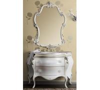 Casa Padrino Ensemble de salle de bain de luxe baroque blanc / argent - 1 lavabo baroque & 1 miroir mural baroque - Meubles de salle de bain de luxe de style baroque - Meubles baroques - Qualité de lu
