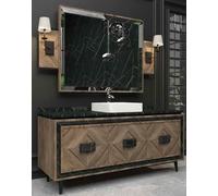 Casa Padrino Ensemble de salle de bain de luxe brun / noir / blanc - 1 lavabo avec 3 portes et 1 miroir mural - Meubles de salle de bain de luxe