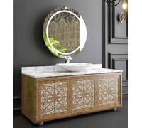 Casa Padrino Ensemble de salle de bain de luxe Naturel / Blanc - 1 lavabo avec 3 portes et 1 miroir mural - Meubles de salle de bain - Qualité de luxe