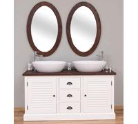 Casa Padrino Ensemble de salle de bain de style rustique blanc / brun foncé - 1 double vasque & 2 miroirs muraux - Meubles de salle de bain en bois massif de style rustique