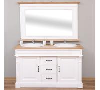 Casa Padrino Ensemble de salle de bain de style rustique blanc / naturel - 1 double vasque & 1 miroir mural - Meubles de salle de bain en bois massif de style rustique